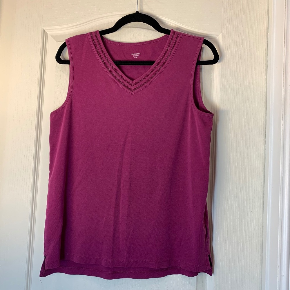 Seg’ment Women Sleeveless V-Neck Top Embroidered Detail‎ Cotton Stretch Large